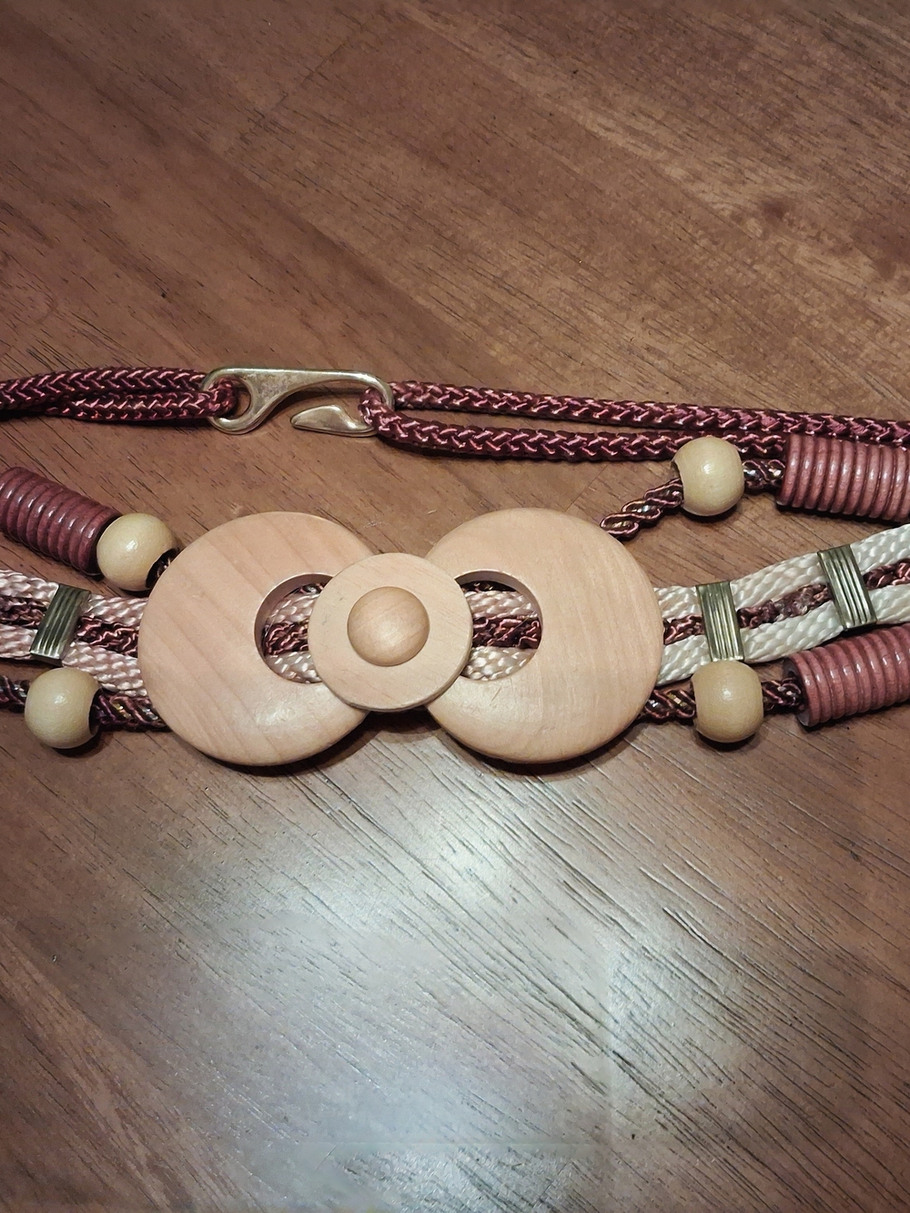 Vintage Y2K Boho Wood & Woven Cord Belt